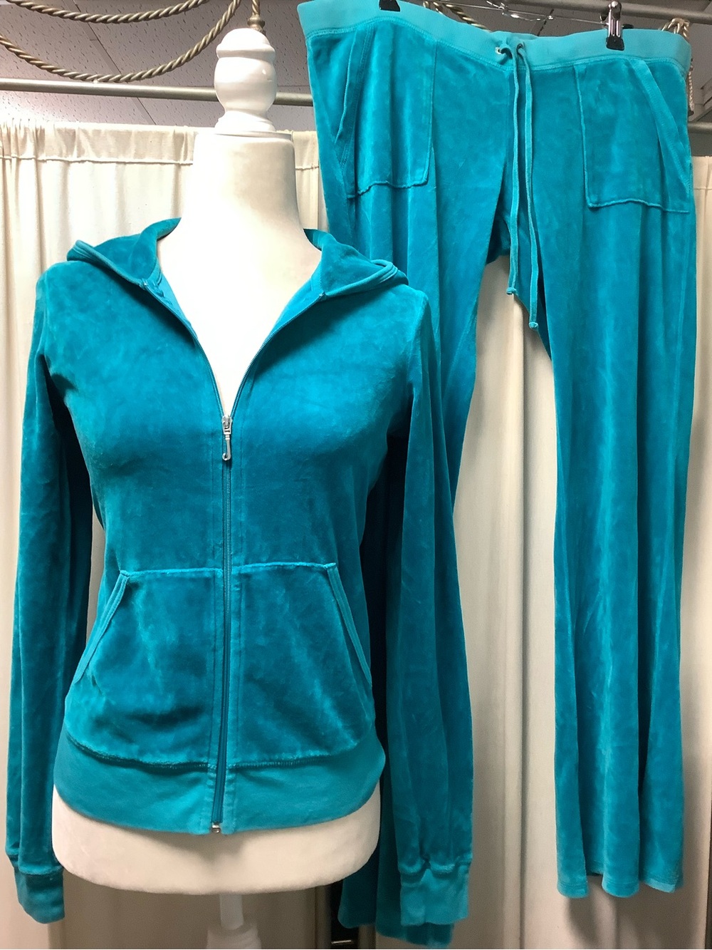 Juicy Couture Turquoise Velour Zip Hoodie S Pants 36 x 32 M Set